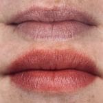 Lip blush tattooing before and after