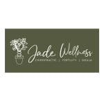 Jade Wellness logo on a forest green background